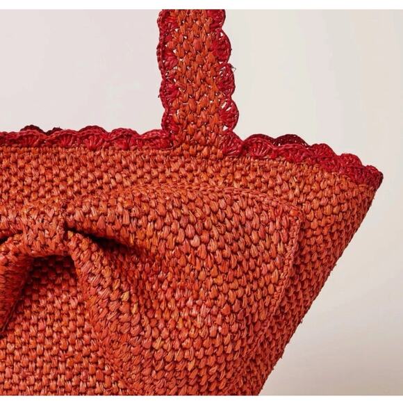 Kate Spade New York Raffia Bow Tote Red Bag Red NWT - Picture 2 of 5